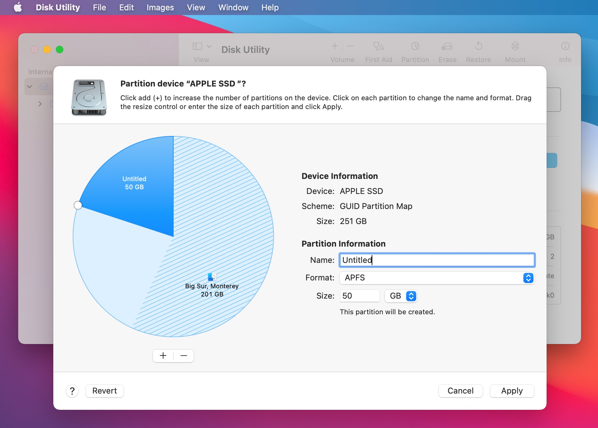 create a new container disk with apfs partition