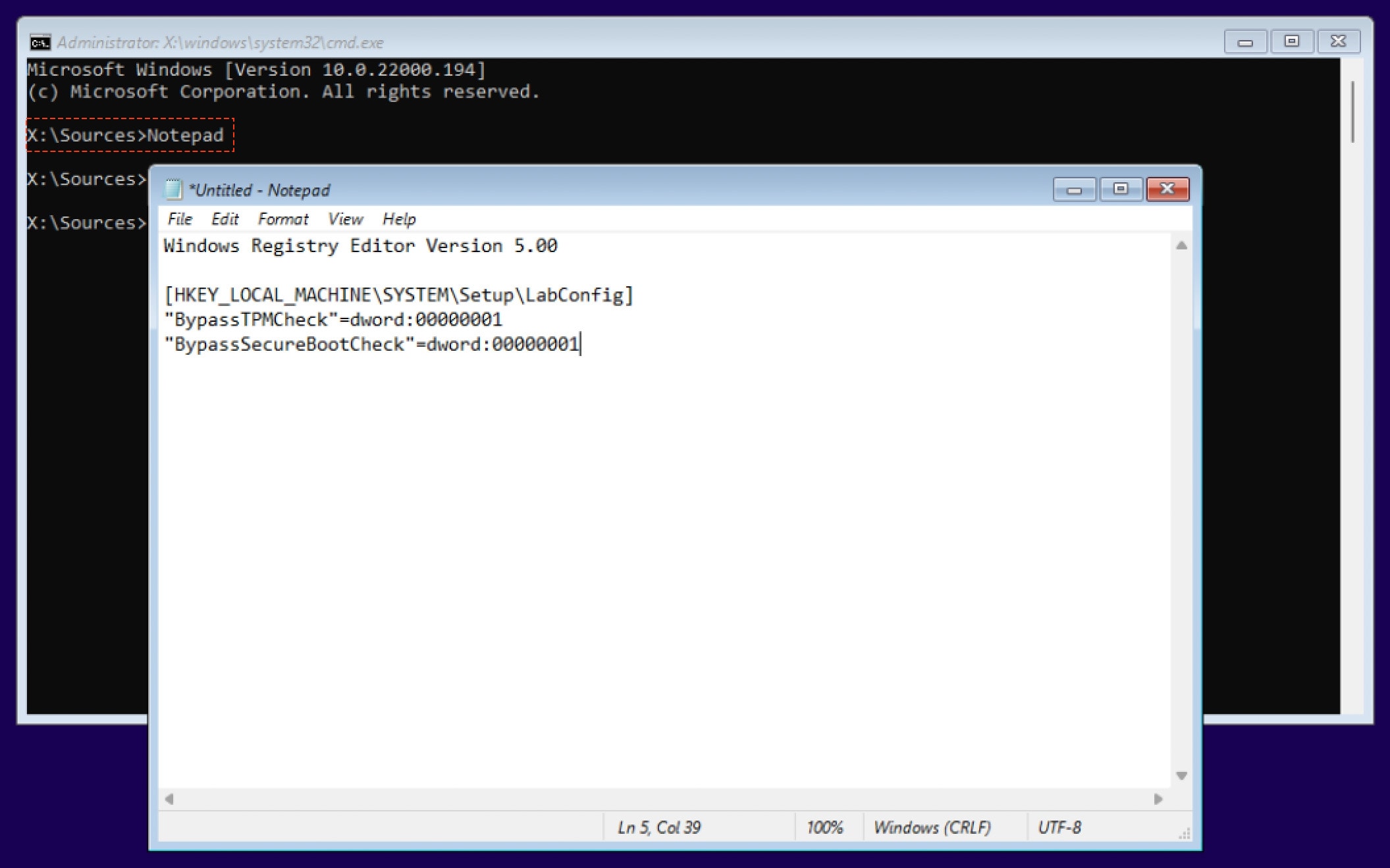 create bypass file in notepad