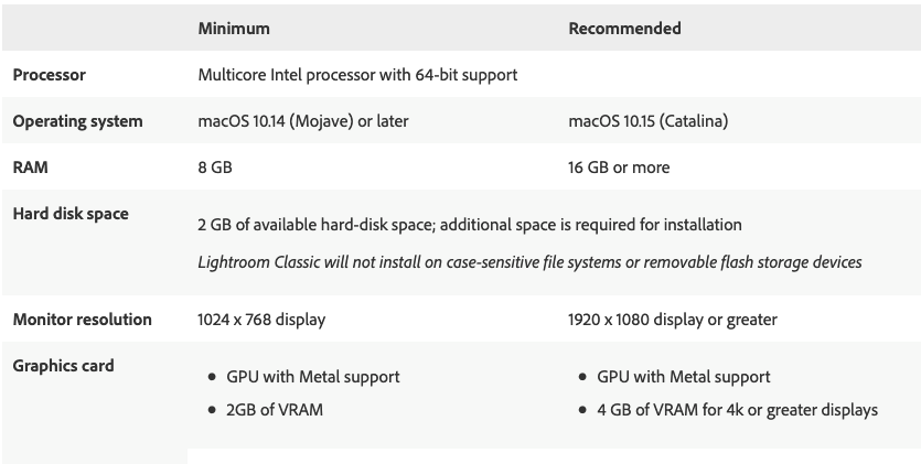 lightroom classic system requirements