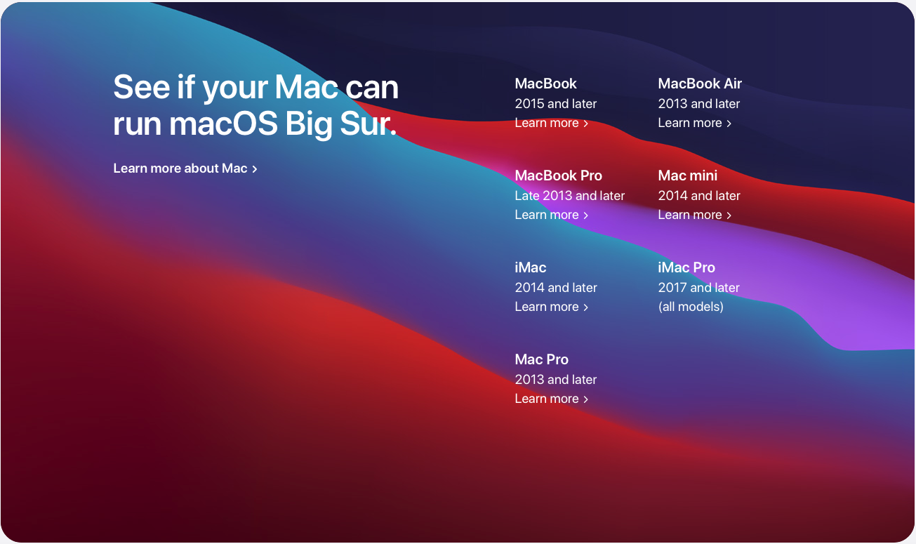macos big sur support