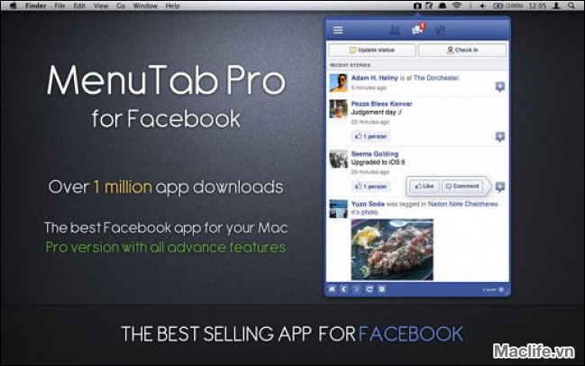 MenuTab Pro for Facebook macOS - Facebook trên thanh menu 1 menutab